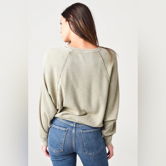 Z Supply Waffle Long Sleeve Top Relaxed Fit - color is BLACK - Size Small - Picture 3 of 15